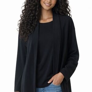 Misook Black Open Front Knit Cardigan Long Sleeve Minimalist Office Sz L